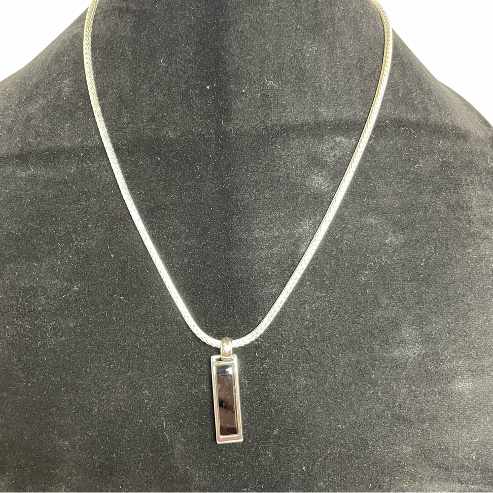 Reversible Silver Tone BlackWhite Pendant Necklace